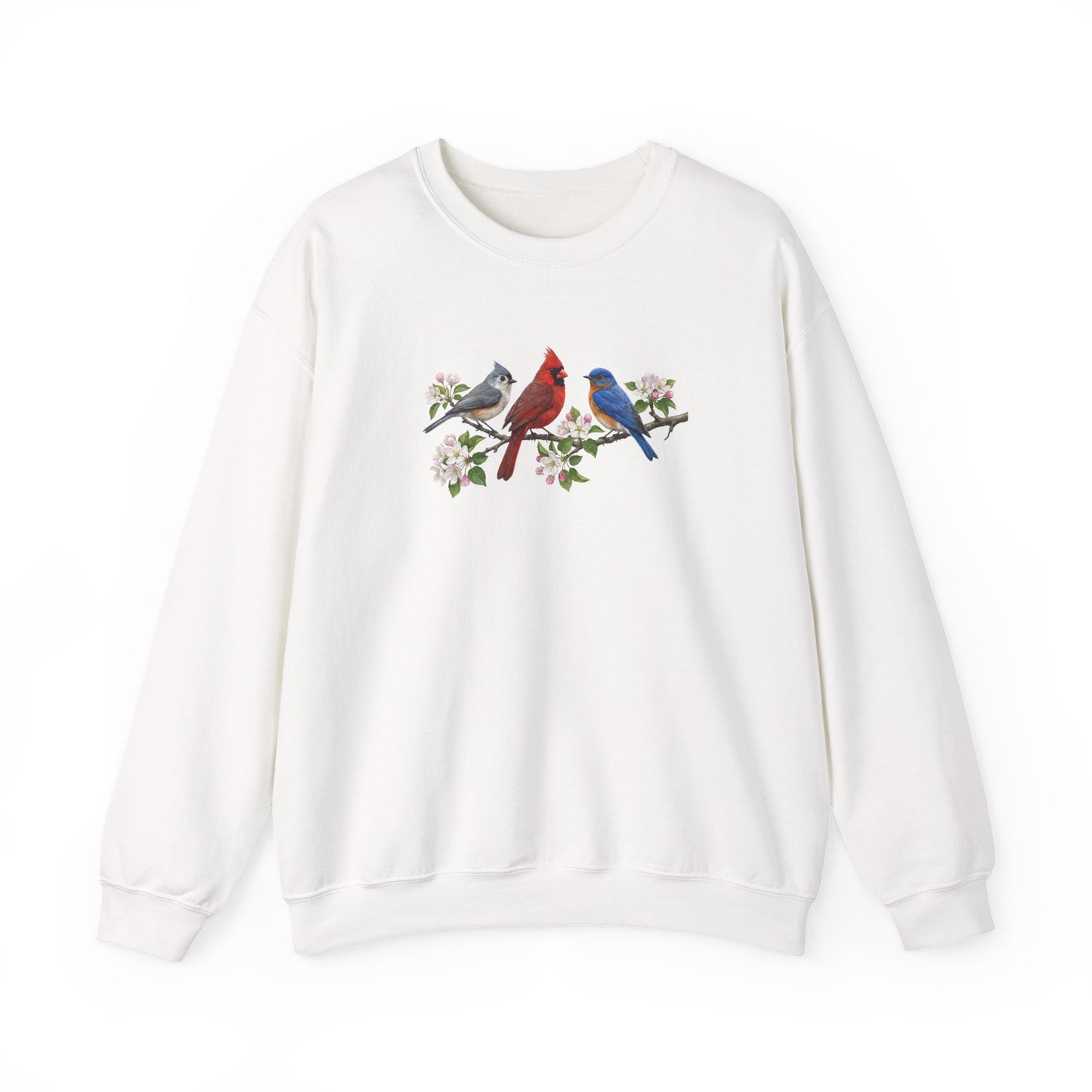 Tufted Titmouse, Bluebird and Cardinal Sweatshirt on Animal Lover Gift background