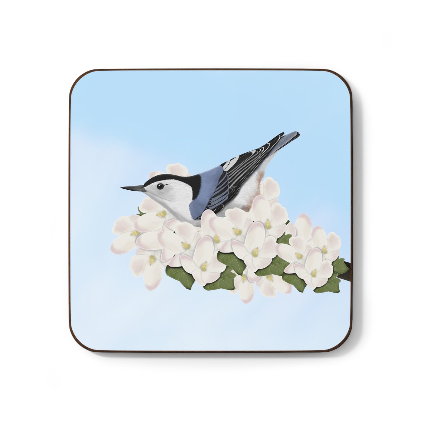 Nuthatch Apple Blossoms Hardboard Coaster