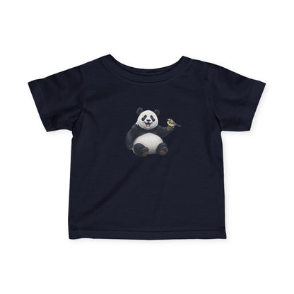 Fröhlicher Panda mit Kohlmeise Vogel Tiermotiv T-Shirt für Babys und Kleinkinder