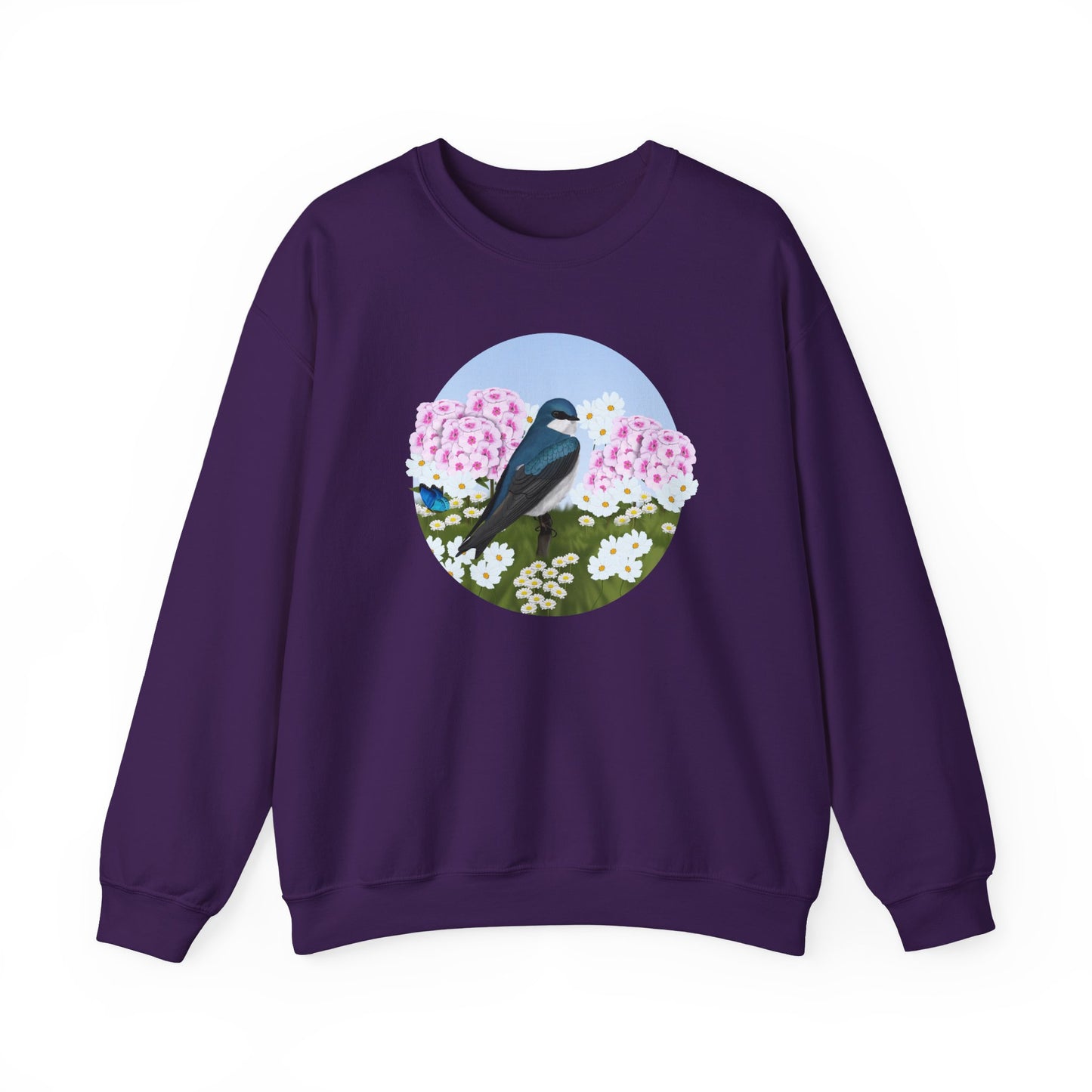 Tree Swallow with Summer Flowers Sweatshirt Birding & Bird Watching Bird Lovers
