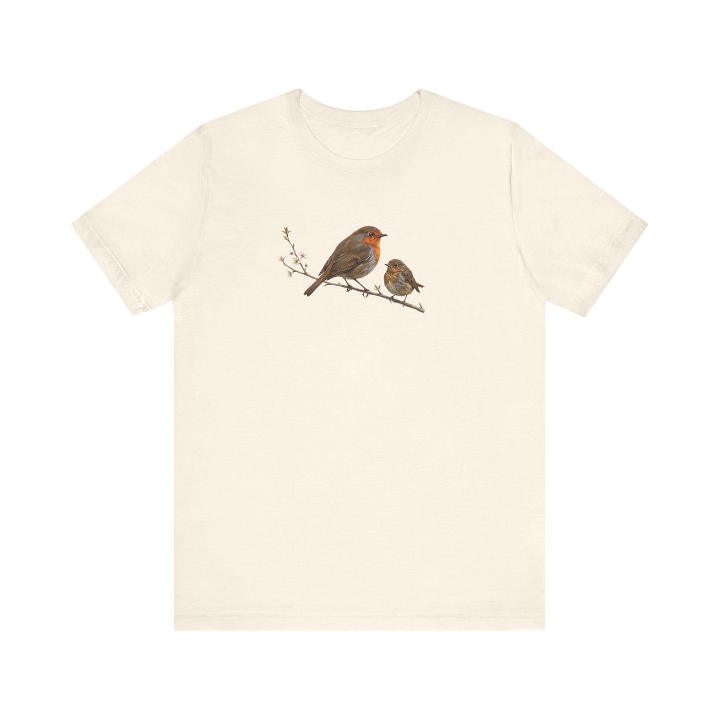 European Robin & Fledgling T-Shirt | Spring Blossoms Unisex Graphic Tee