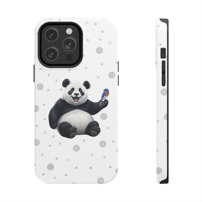 Cute Panda Bear with a Bluebird Animal iPhone Case - Dual-Layer PC/TPU Protective Cover for iPhone