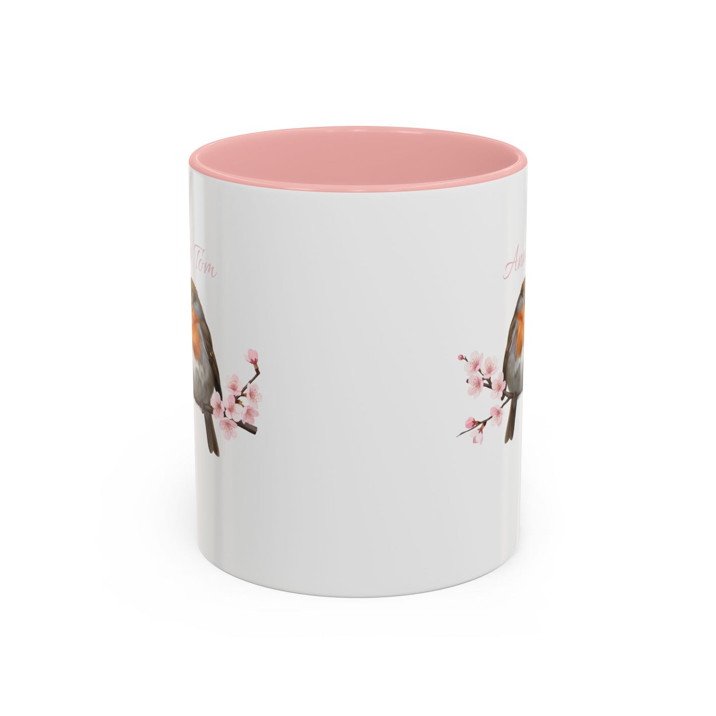 Rotkehlchen in Kirschblüten Personalisierte Tasse - Romantisches Geschenk für Vogelfreunde