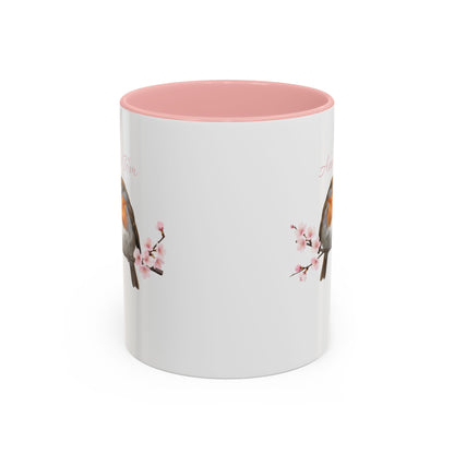 Rotkehlchen in Kirschblüten Personalisierte Tasse - Romantisches Geschenk für Vogelfreunde
