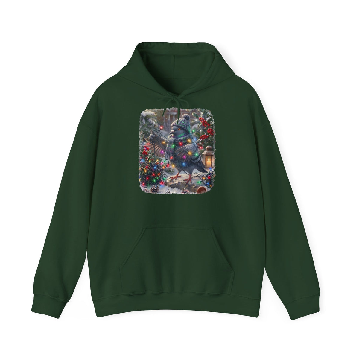 Premium Hoodie Taube und die Lichterkette im winterlichen Garten für Vogelbeoachter