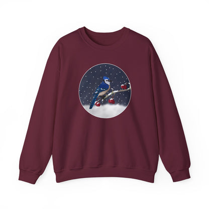 Blue Jay on a Winter Branch Christmas Bird Sweatshirt