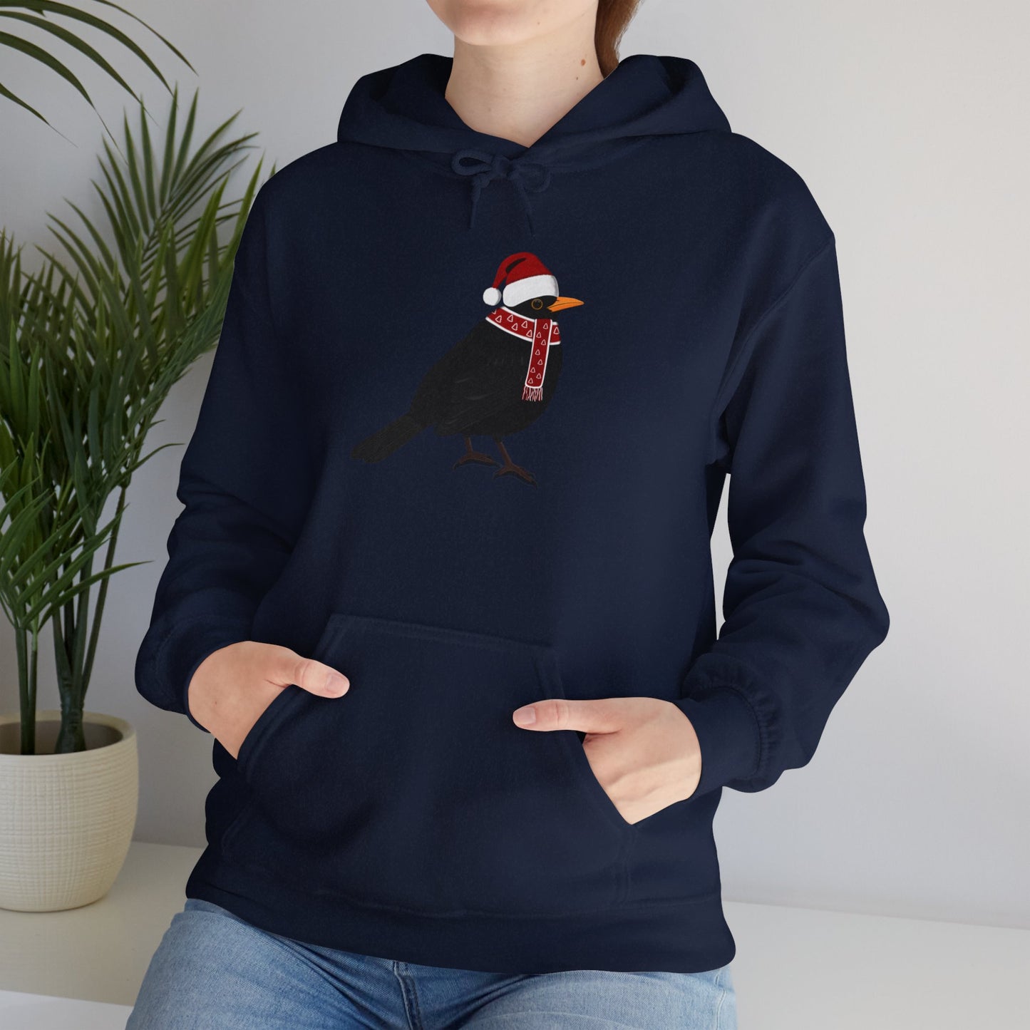 Blackbird Christmas Bird with Santa Hat Birdwatcher Birdlover Hoodie