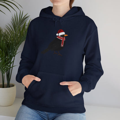 Blackbird Christmas Bird with Santa Hat Birdwatcher Birdlover Hoodie