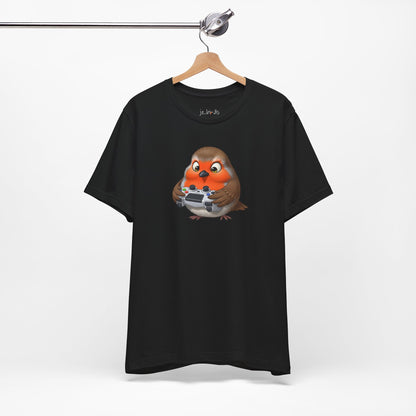 Robin Playing Video Games Funny Gamer and Bird Lover T-Shirt