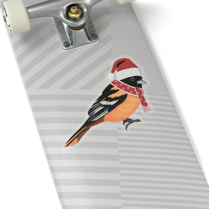 Baltimore Oriole with Santa Claus Hat and Scarf Christmas Bird Sticker