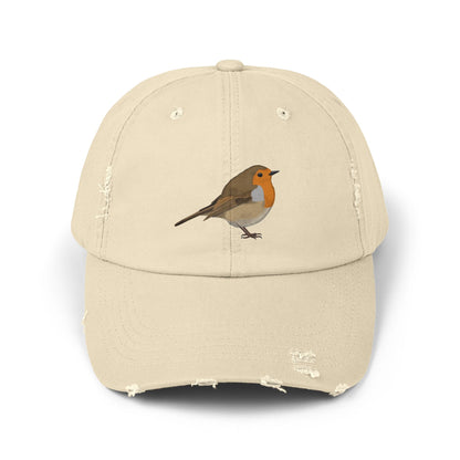 European Robin Bird Art Distressed Cap