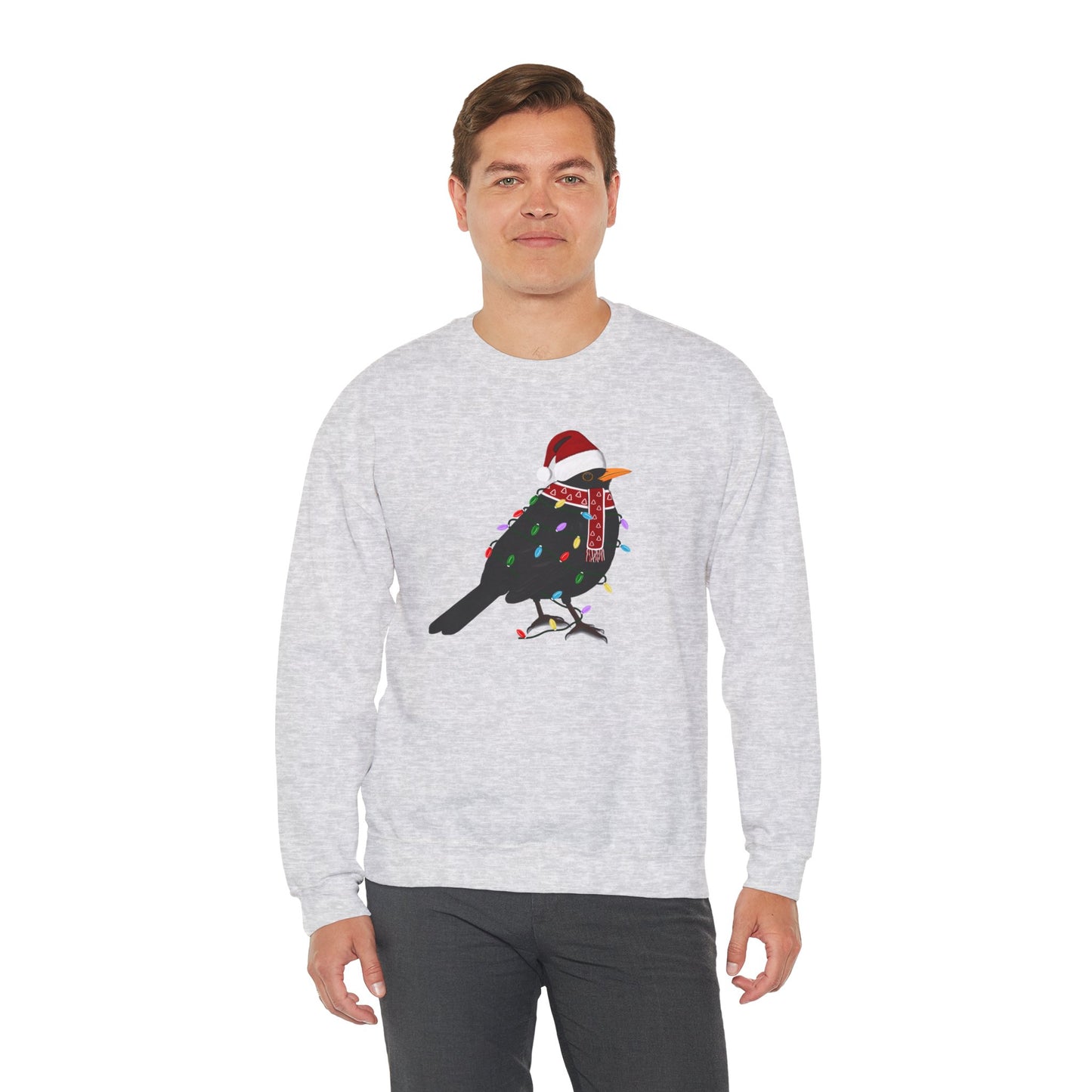 Blackbird with Fairy Lights Santa Claus Christmas Bird Sweatshirt