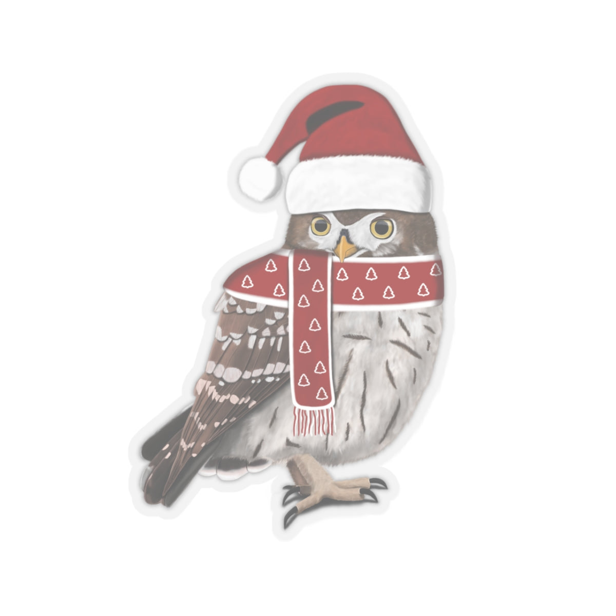 Owl with Santa Claus Hat and Scarf Christmas Bird Sticker