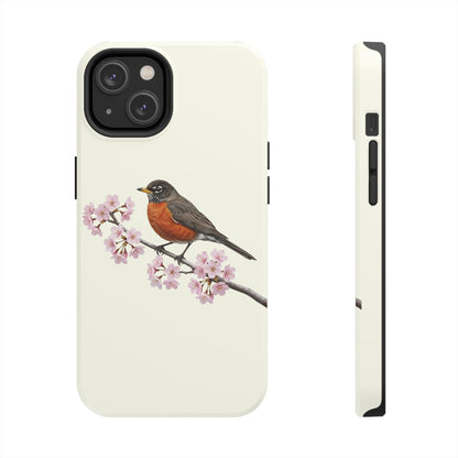 American Robin & Cherry Blossom Tough iPhone Case Creamy White
