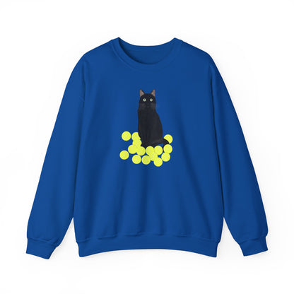 Black Cat with Tennis Balls Cat Lover Sweatshirt