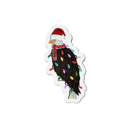 Bald Eagle with Fairy Lights and Scarf Christmas Bird Magnet