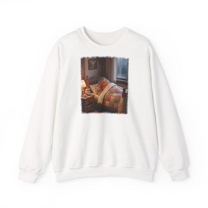 Süßes Rotkehlchen Sweatshirt im Bett mit Teddy | Kuscheliger Vogel Pullover für Langschläfer
