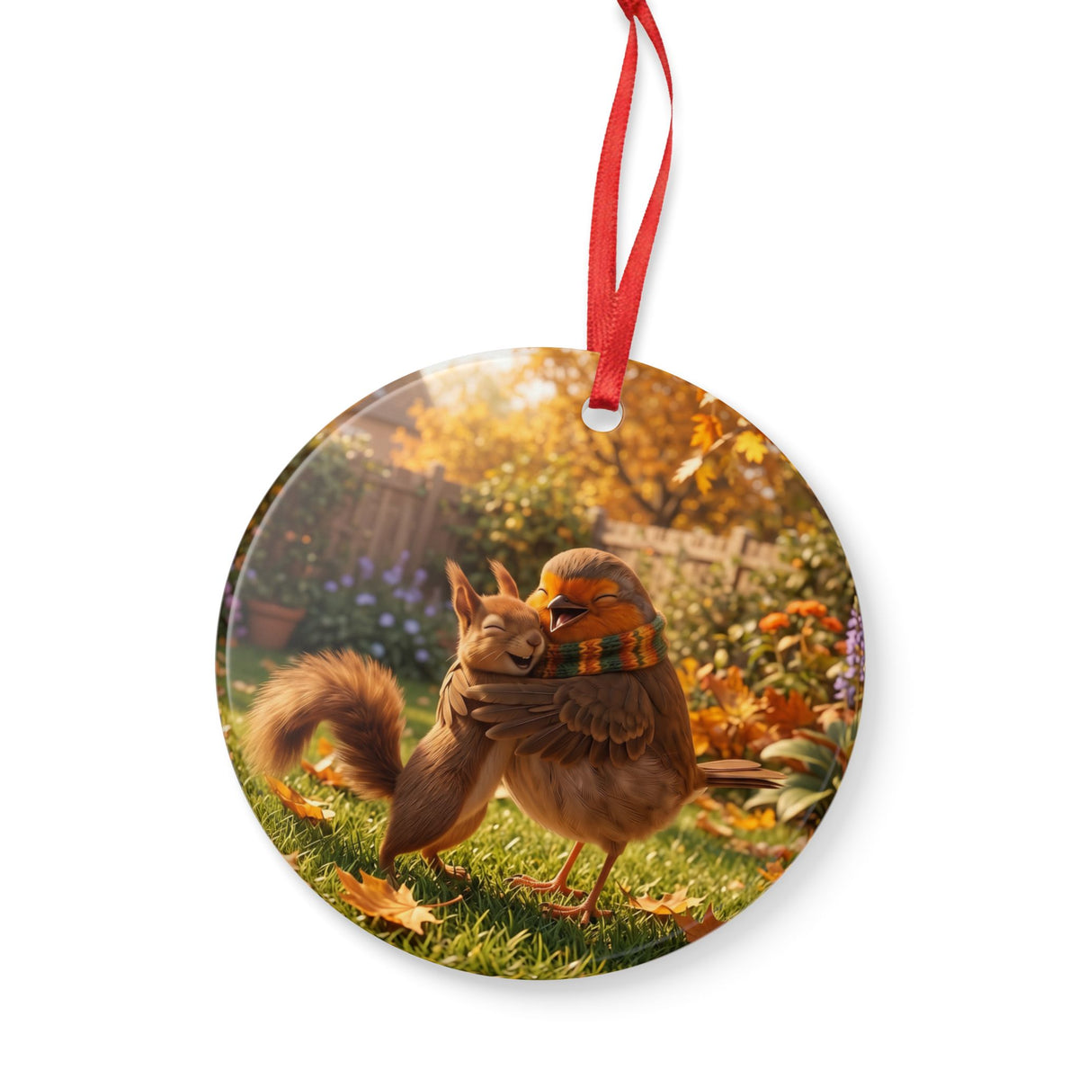 Keramik Ornament Rotkehlchen & Eichhörnchen | Herbstdeko für Vogelfreunde