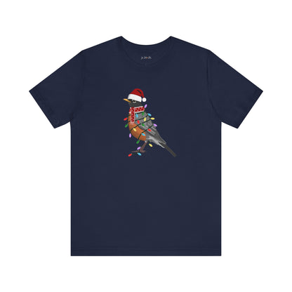 Robin with Fairy Lights Christmas Bird T-Shirt