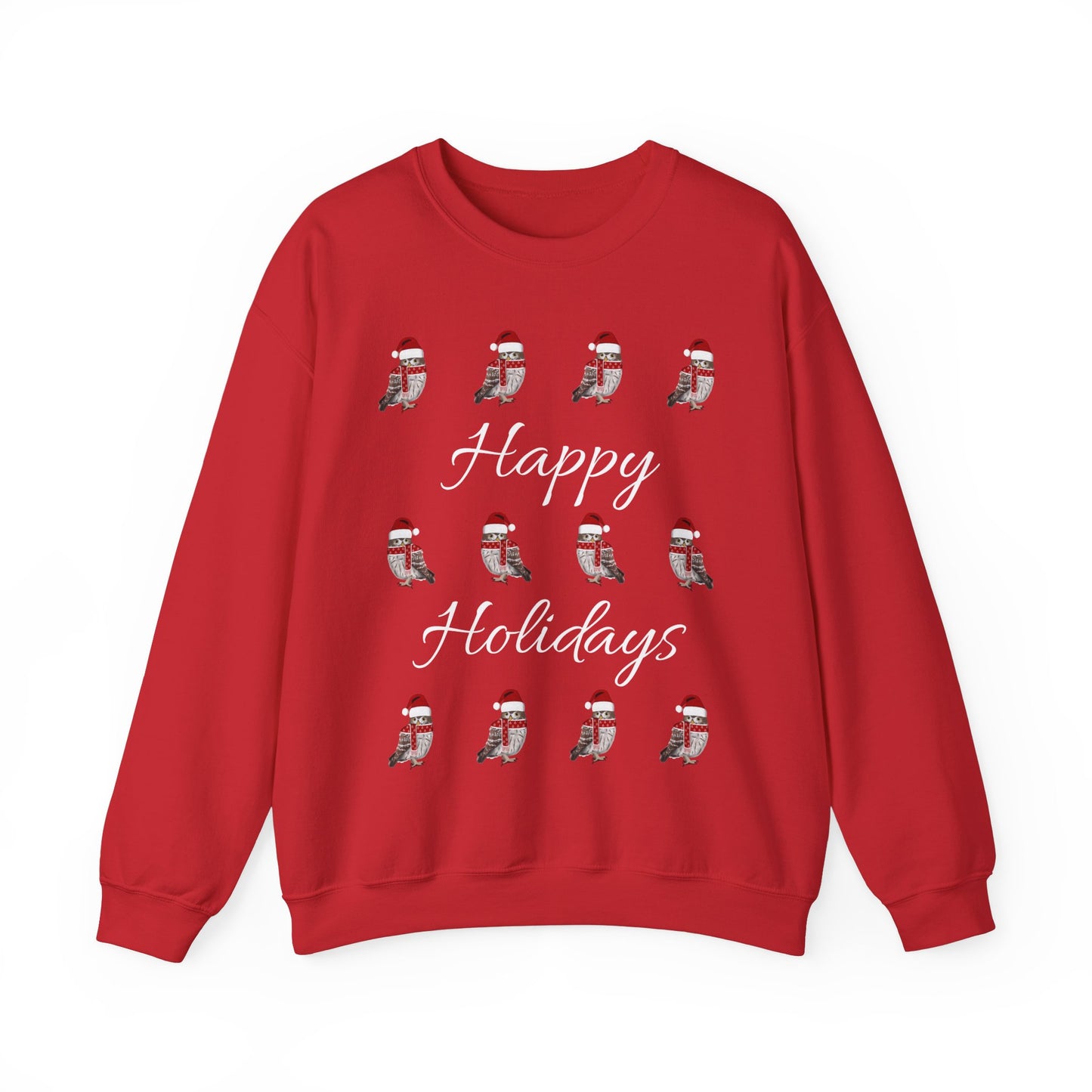 Owl as Santa with Hat and Scarf Happy Holidays Birdwatcher Christmas Bird Sweatshirt