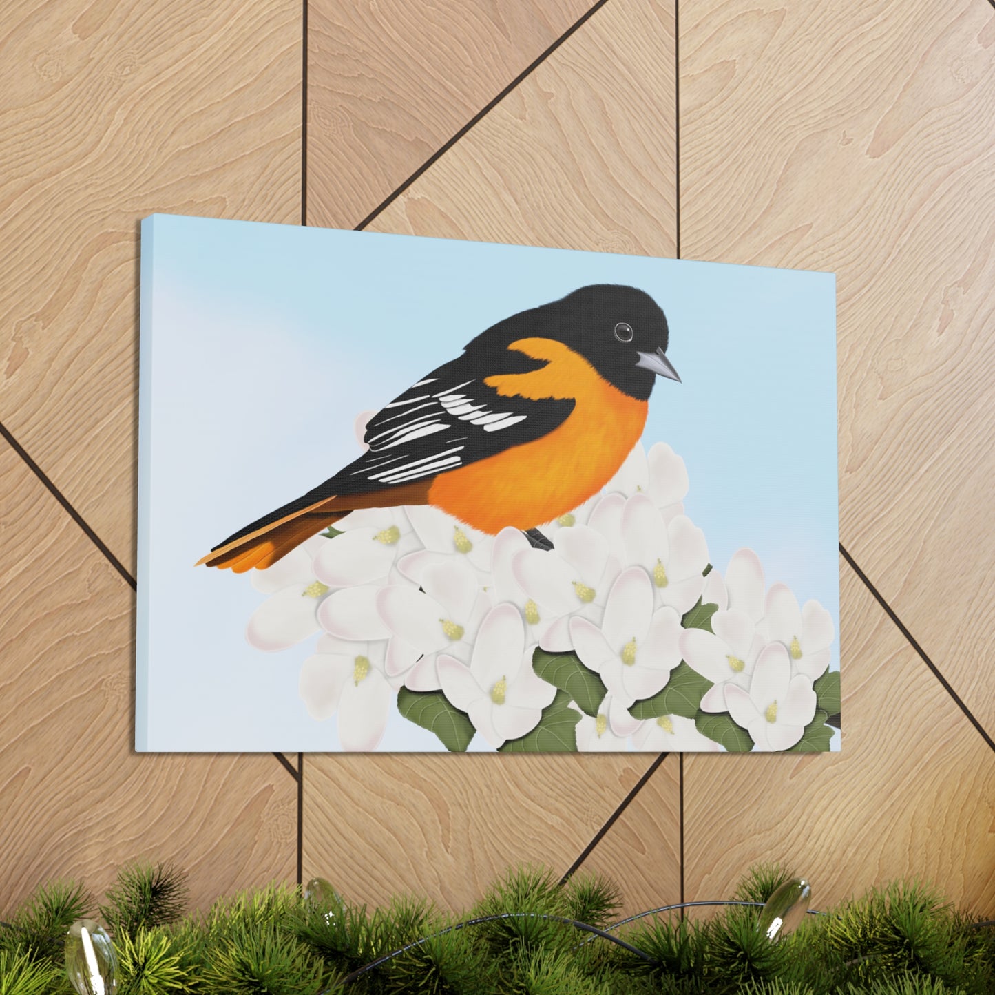 Baltimore Oriole in Spring Blossoms Bird Canvas Gallery Wrap