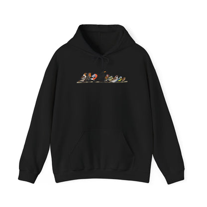 Vögel auf einem Ast Hoodie - Amsel Rotkehlchen Kohlmeise Stieglitz Kapuzenpullover für Vogelbeobachter & Naturliebhaber