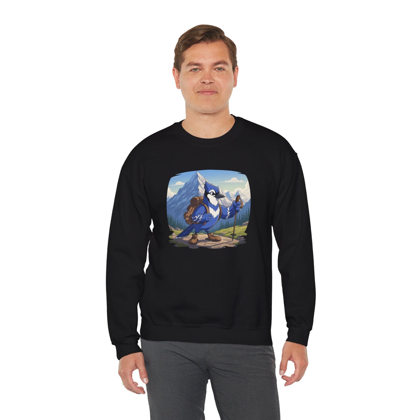 Blue Jay Hiking Sweatshirt Funny Blue Jay on a Hike Bird Watchers & Bird Lovers