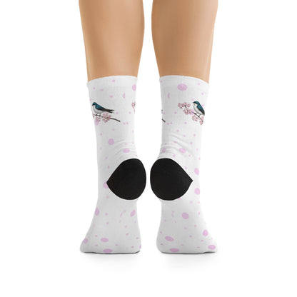 Tree Swallow Socks – Cherry Blossom White | Floral Birdwatching Gift