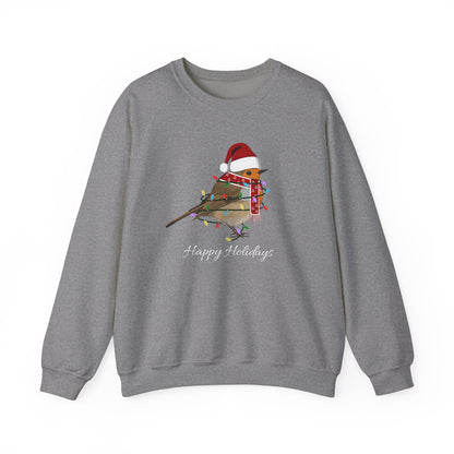 European Robin with Fairy Lights as Santa Happy Holidays Birdwatcher Christmas Bird Sweatshirt