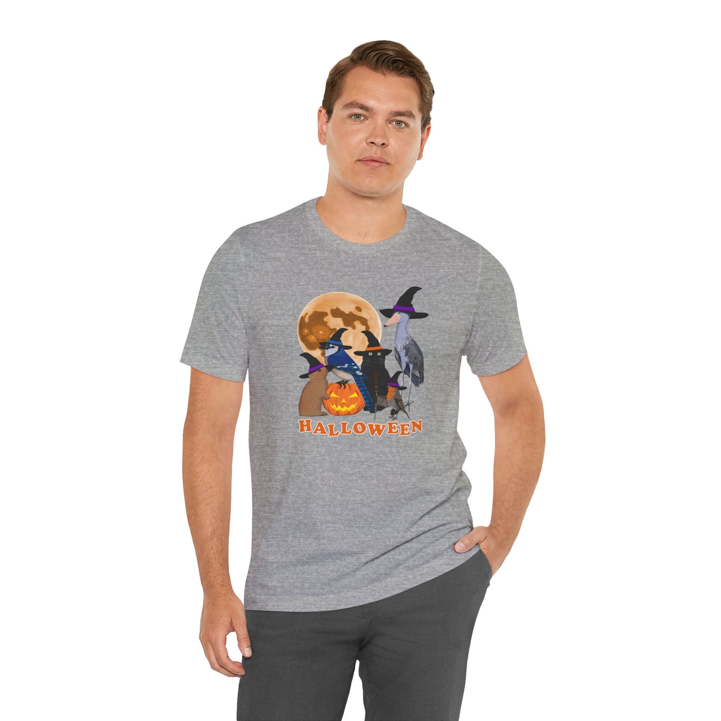 Blue Jay Robin Shoebill with Cat and Bunny Halloween Bird T-Shirt