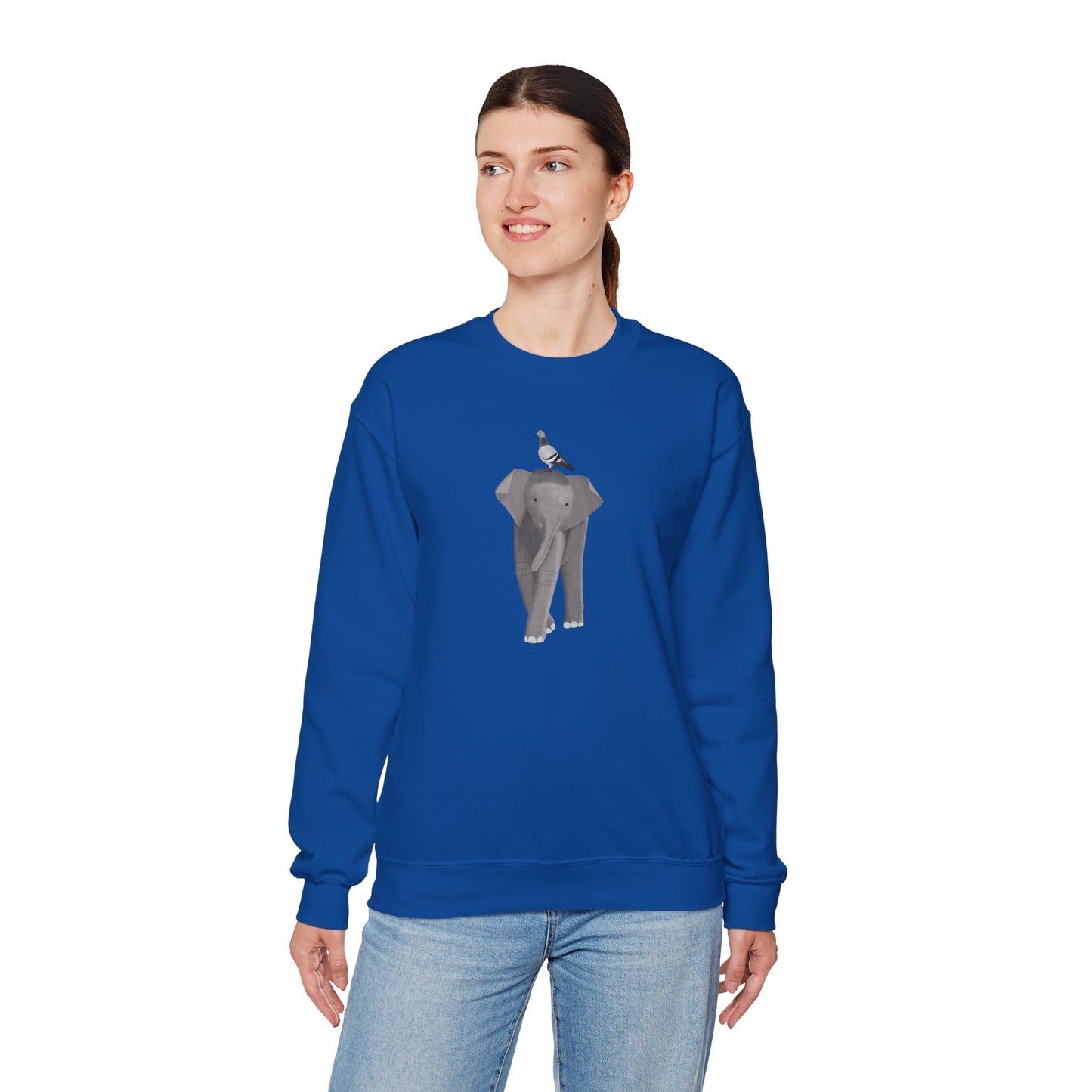 Elephant with Pigeon Bird Birding & Birdwatching Sweatshirt