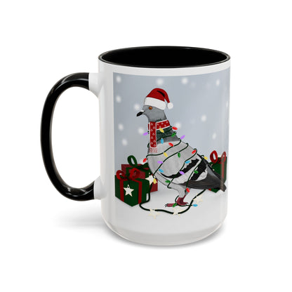 Pigeon with Christmas Hat and Scarf Snow Bird Coffee Mug