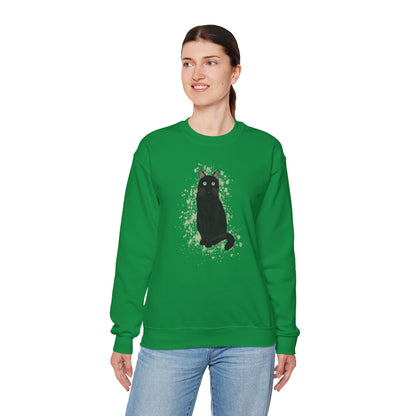 Black Cat with Green Dots Cat Lover Sweatshirt