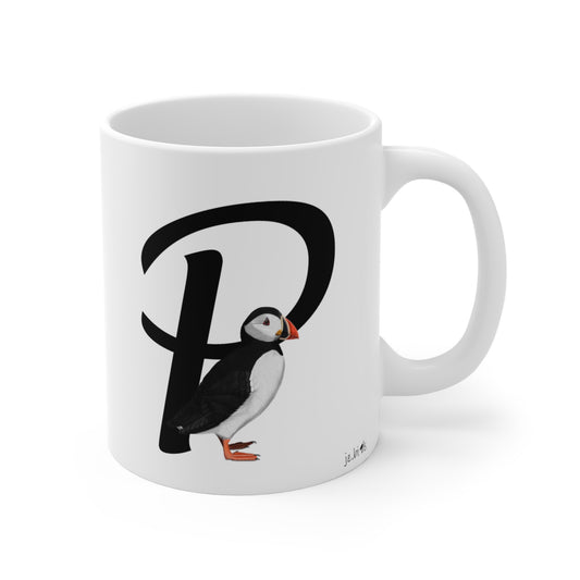 puffin letter p bird mug