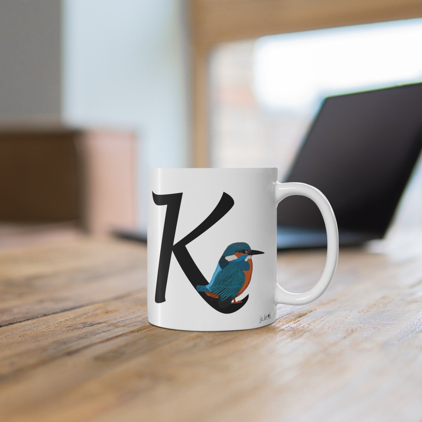 Kingfisher Letter K Bird Ceramic Mug 11oz White