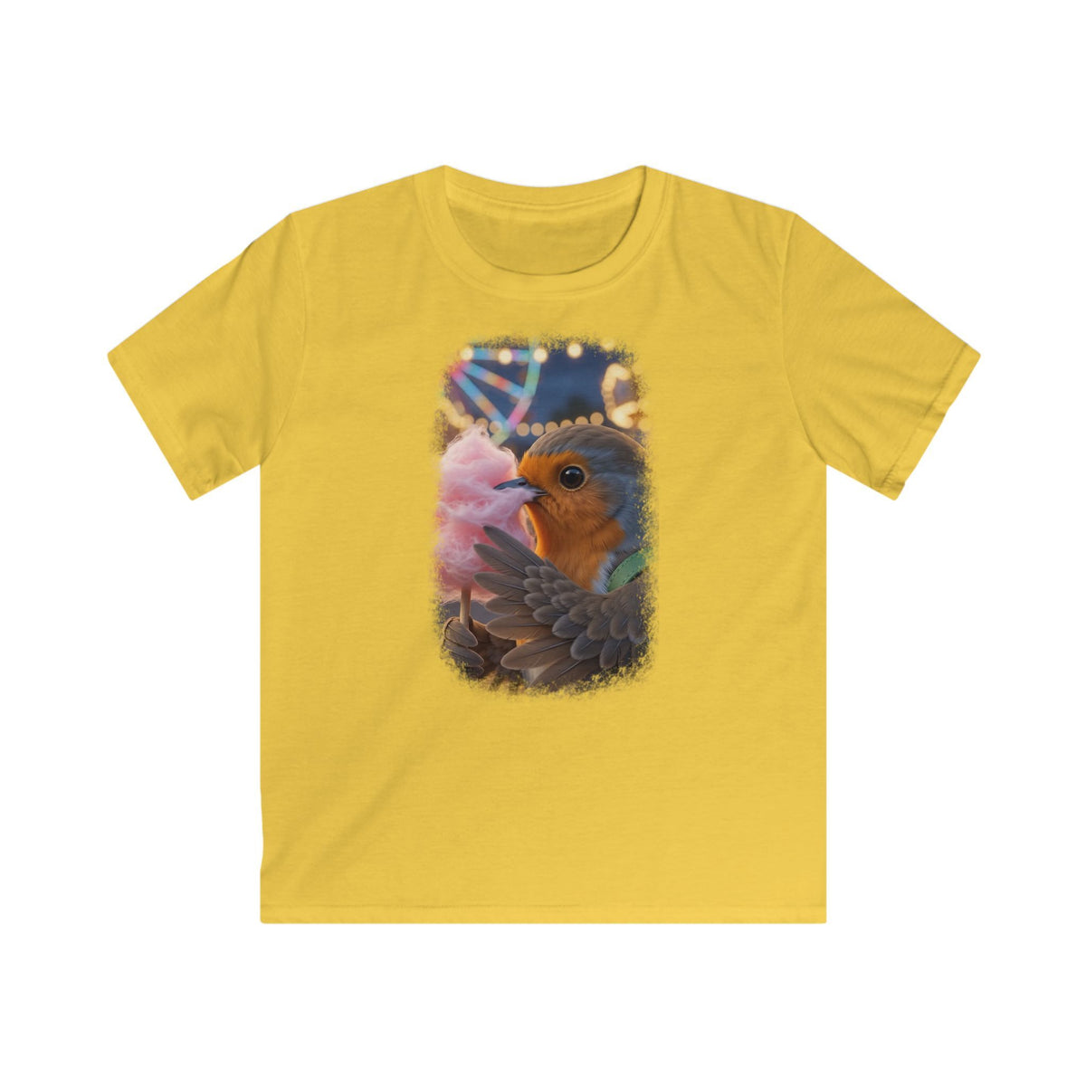 Premium Kinder T-Shirt Rosi Rotkehlchen isst Zuckerwatte auf der Kirmes