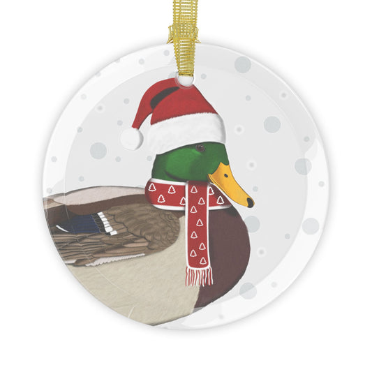 Mallard as Santa Claus Christmas Glass Ornament