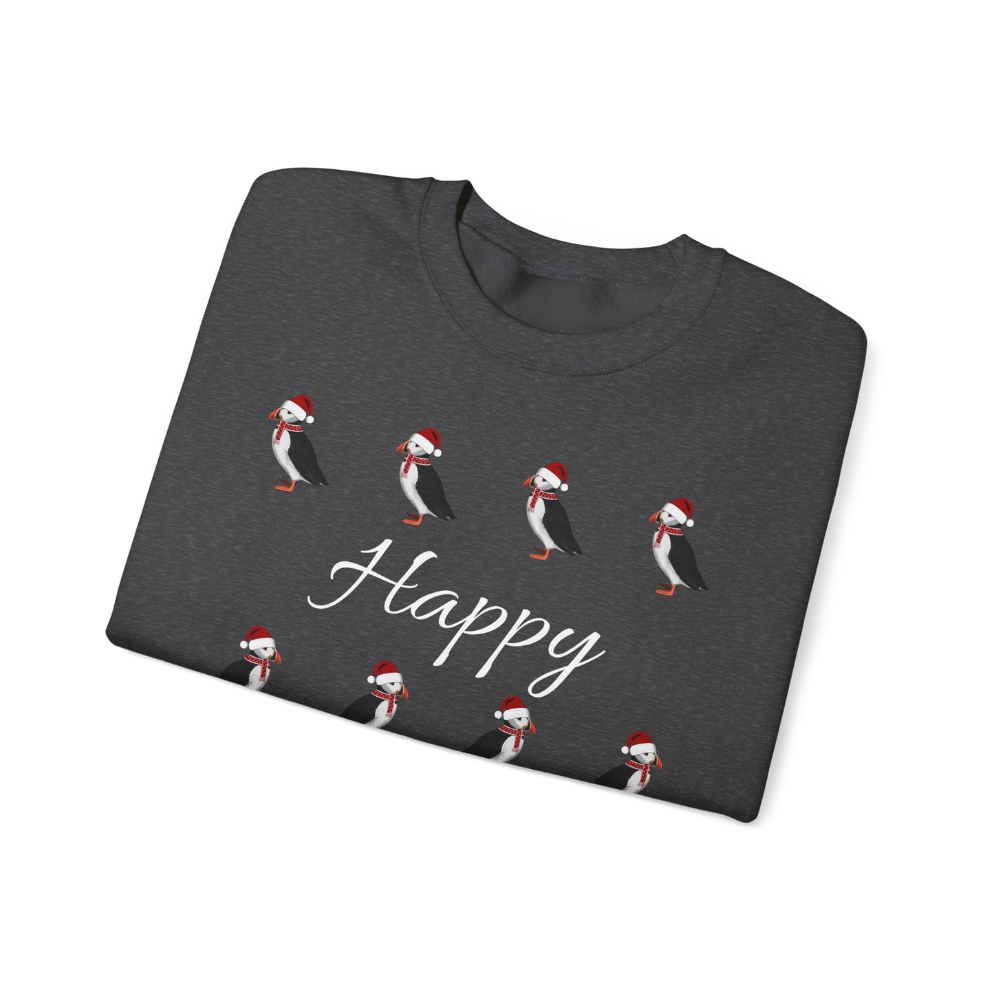 Puffin as Santa with Hat and Scarf Happy Holidays Birdwatcher Christmas Bird Sweatshirt