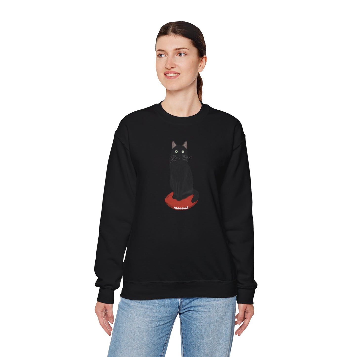 Black Cat with Football Cat Lover Sweatshirt