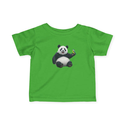Fröhlicher Panda mit Blaumeise Vogel Tiermotiv T-Shirt für Babys und Kleinkinder