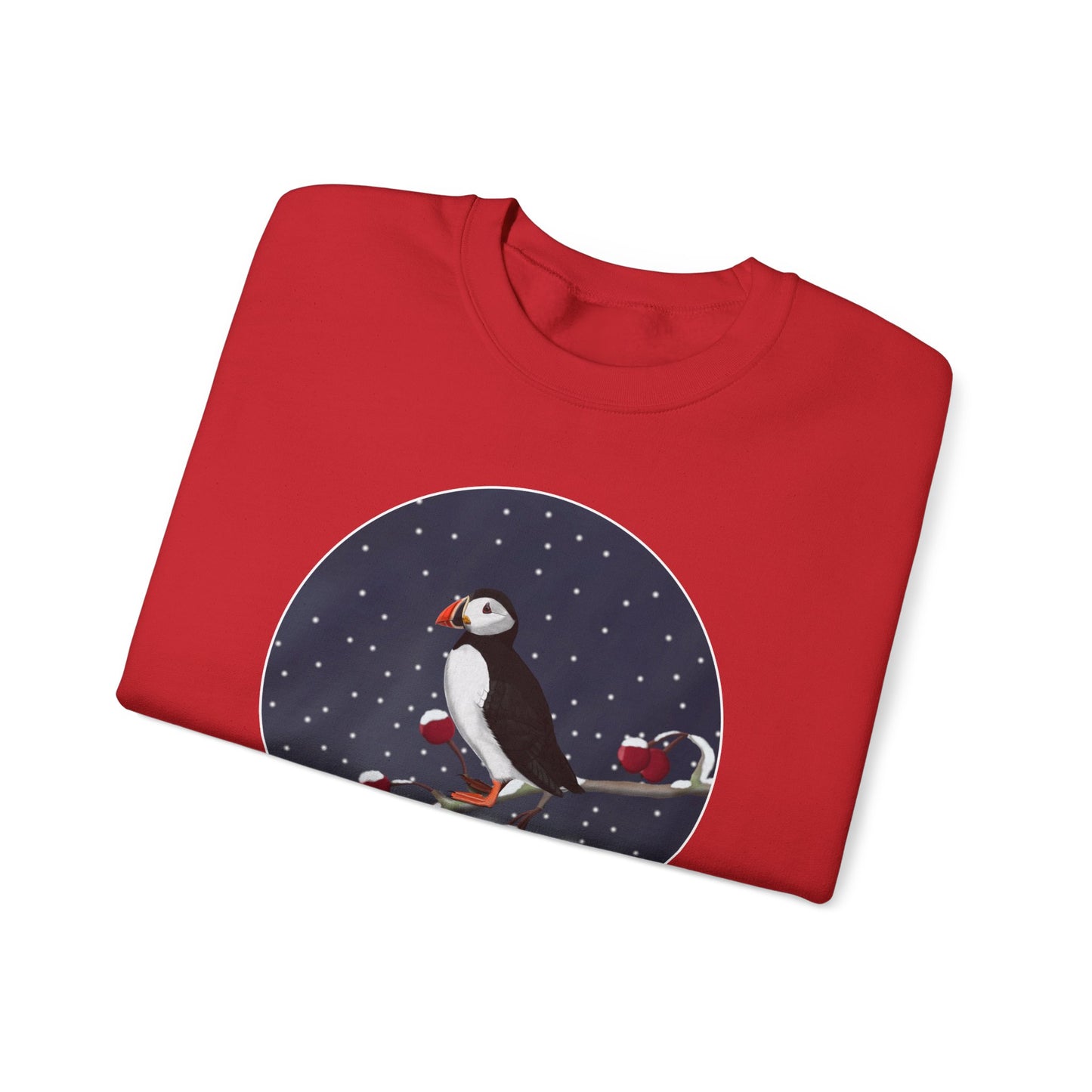 Puffin on a Winter Branch Birdwatcher Christmas Bird Sweatshirt