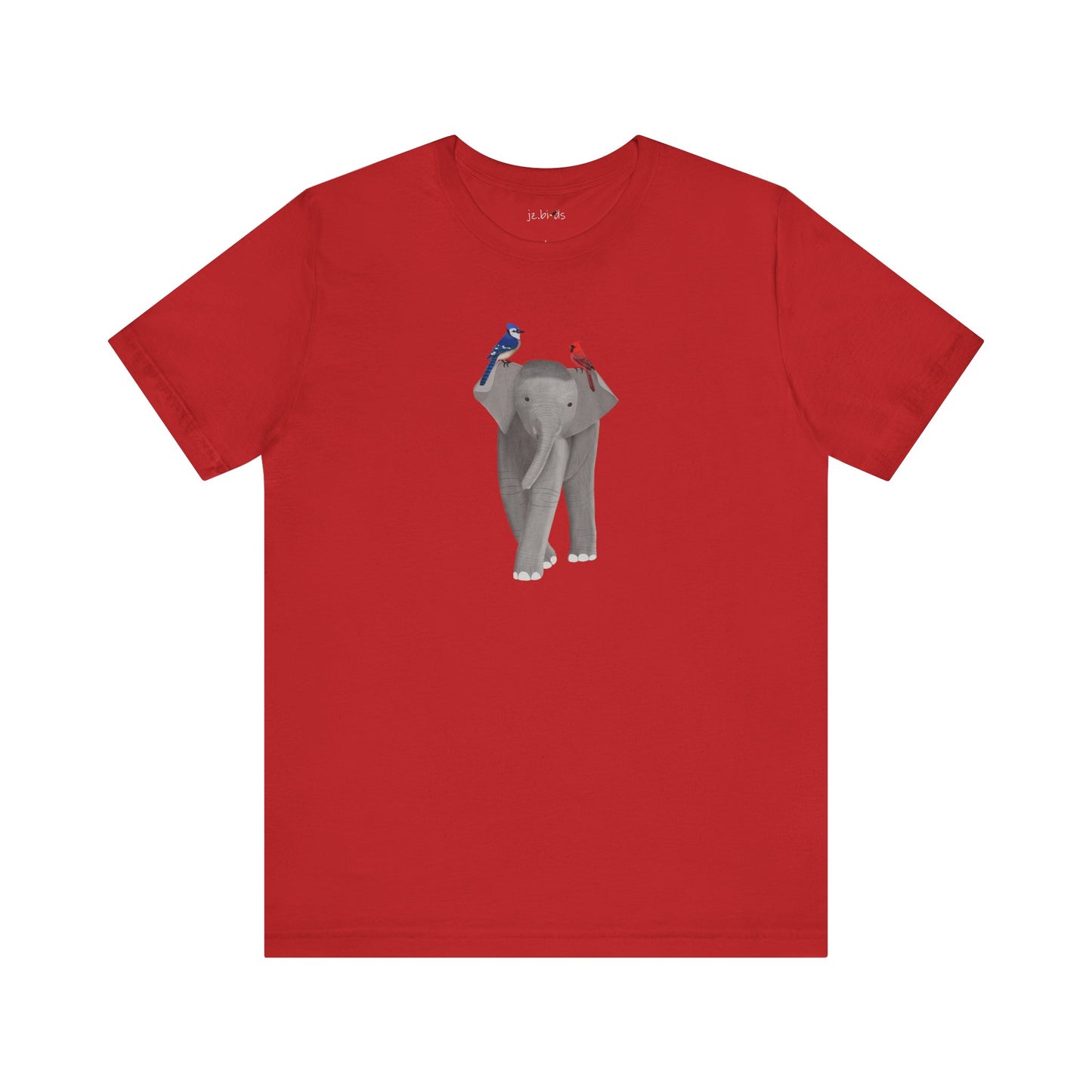 Elephant with Birds Cardinal Blue Jay Birding & Birdwatching T-Shirt