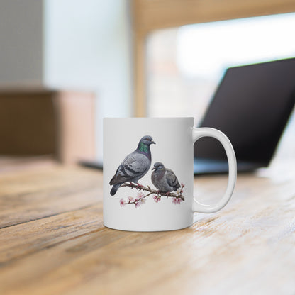 Taube mit Ästling Premium Keramiktasse | Geschenk für Vogelbeobachter