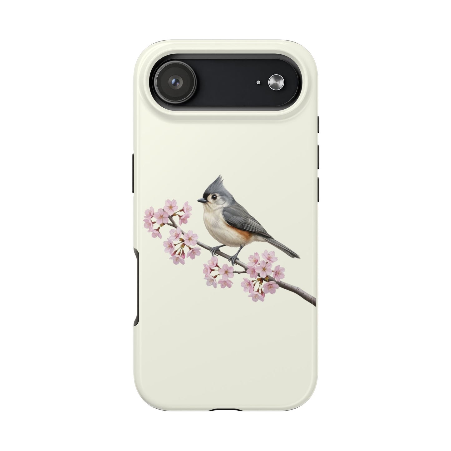 Tufted Titmouse & Cherry Blossom Tough iPhone Case Creamy White
