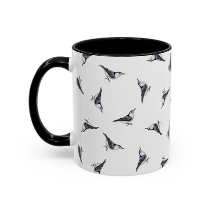 Nuthatch All-Over Pattern Accent Mug | Colorful Bird Lover Gift for Birdwatchers