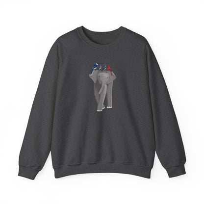 Elephant with Birds Cardinal Blue Jay Bluebird Tree Swallow Sweatshirt