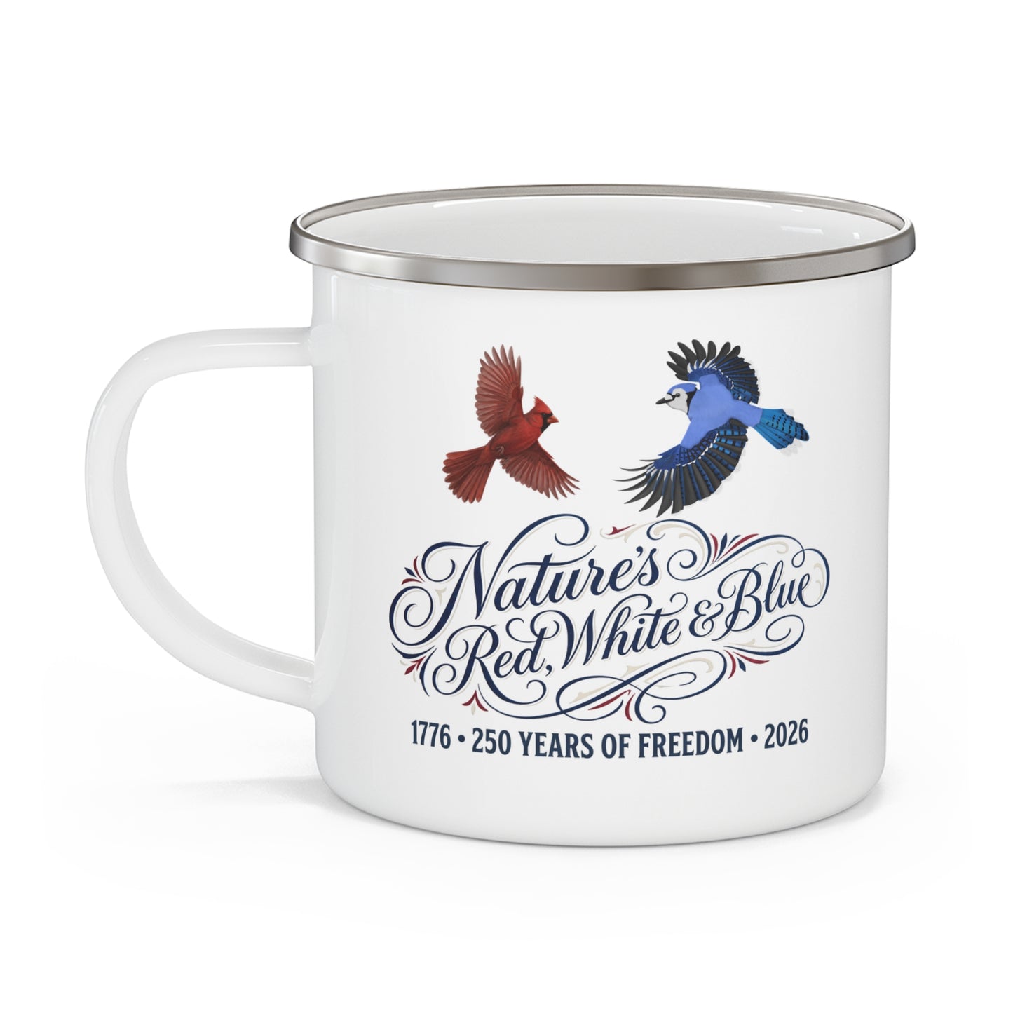 Blue Jay Mug – & Cardinal Patriotic Enamel | Nature's Red, White America 250
