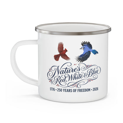 Blue Jay Mug – & Cardinal Patriotic Enamel | Nature's Red, White America 250