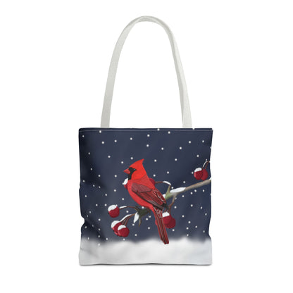 Cardinal on a Winter Branch Christmas Bird Tote Bag 16"x16"