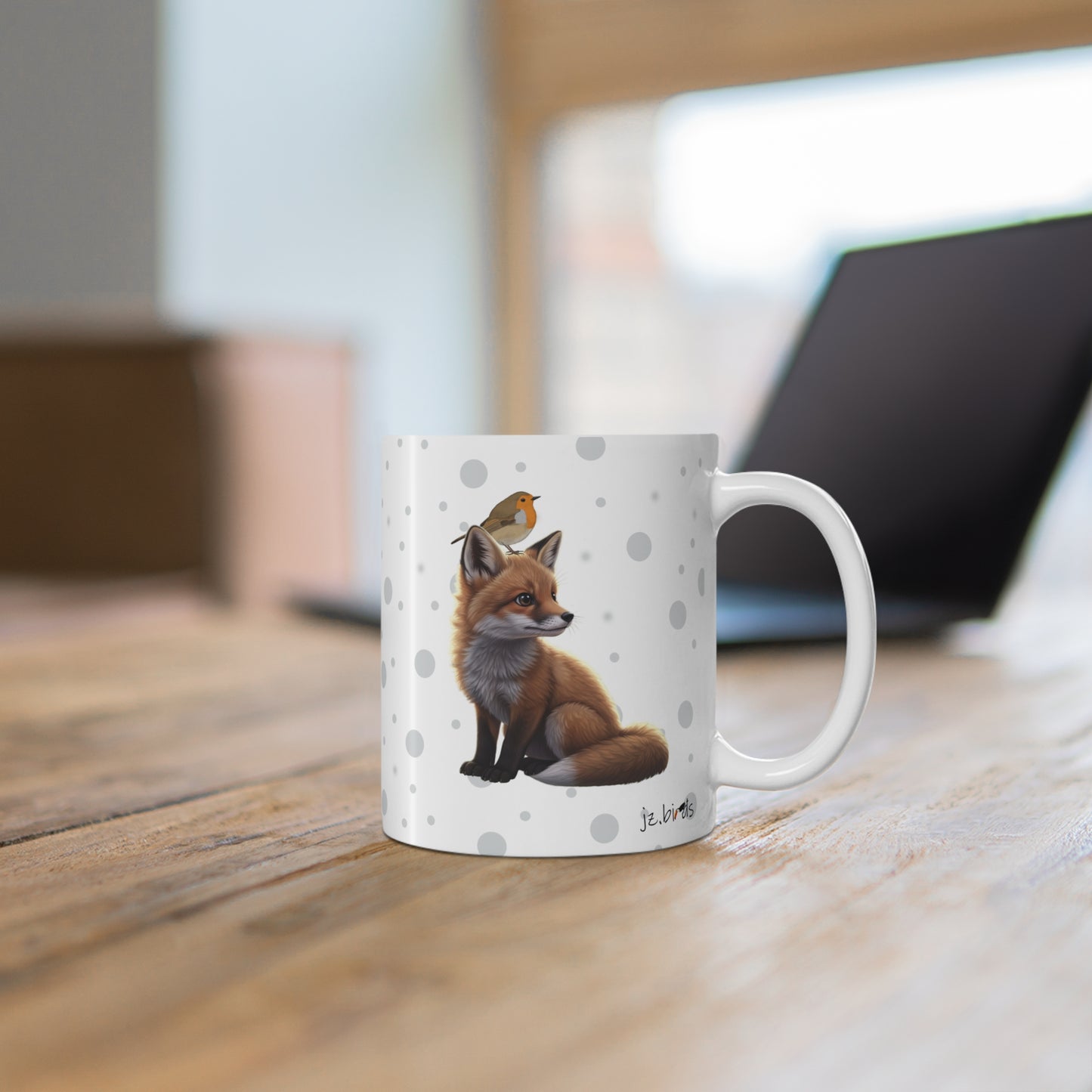 Fox Mug with European Robin Bird for Animal Lovers & Bird Watchers 11oz